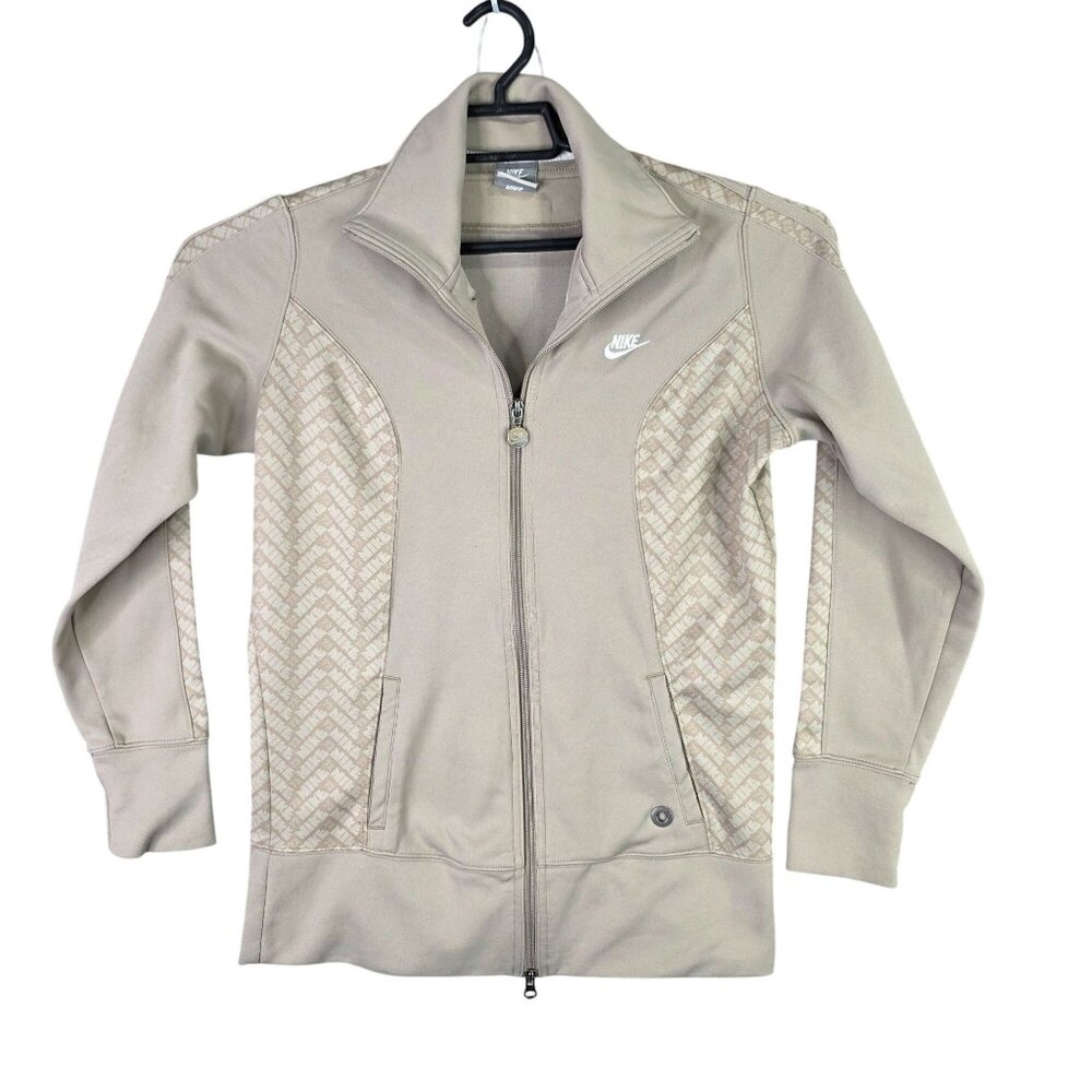 Womens Nike Beige Patterned Panels Jacket Full Zip Polyester Cotton Blend Size M